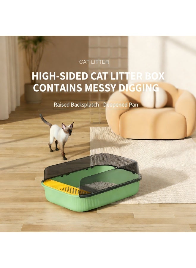EPET Cat Litter Box with Anti-Scatter Fence Design - Easy Clean Plastic Kitty Toilet (Grass Green) - Image 3